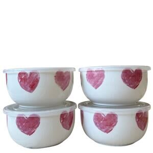 4pc Big Hearts Microwave Bowl w/ Steam Release Dial Vent Lid Maxcera 24 Oz New